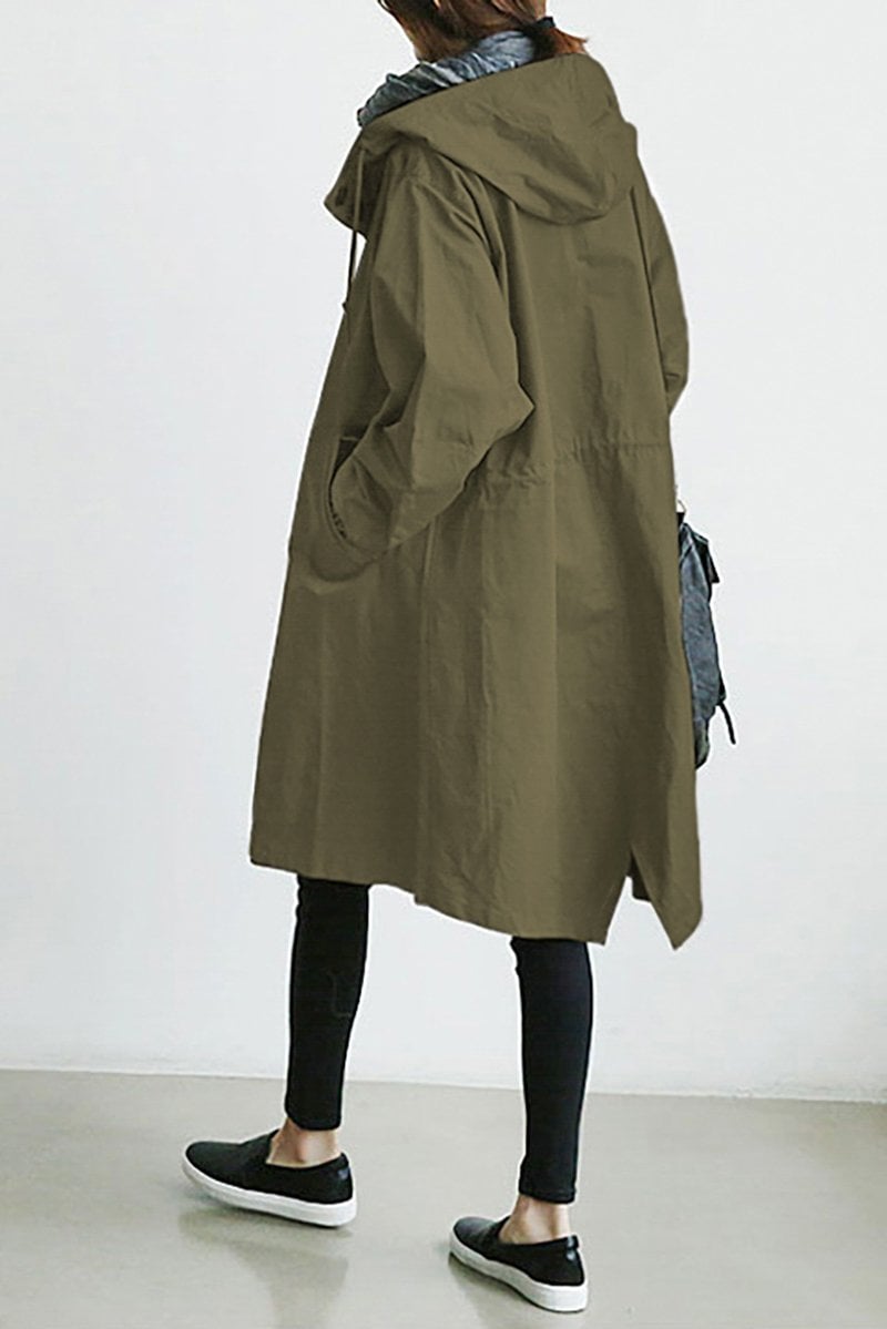 Women's Mid-Length Hooded Jacket — Relaxed Fit Button-Front Coat for Everyday & Transitional Weather | Koossa
