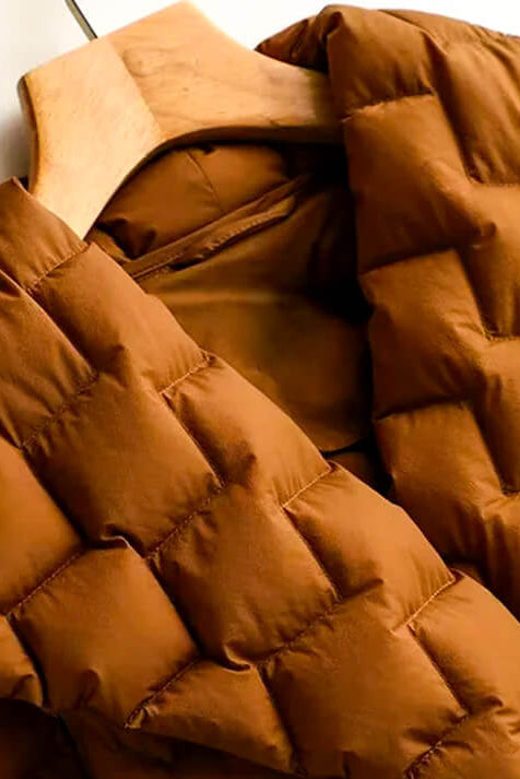 Quilted Belted Puffer Jacket in Midnight Black, Amber Orange & Sandstone Beige | Elegant Padded Winter Coat with Waist Belt for Women Over 50 | Koossa