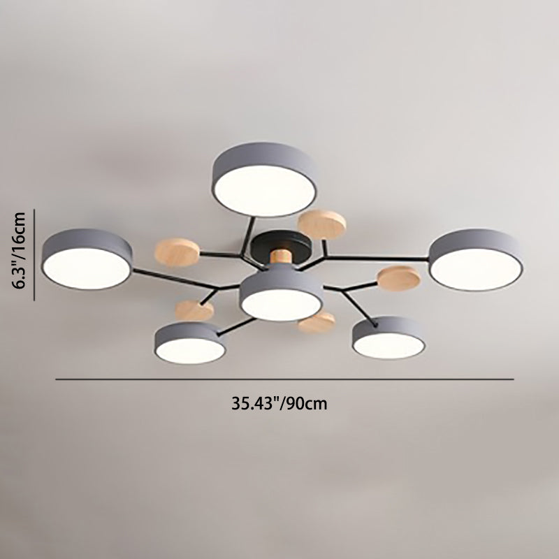Scandinavian LED Flush Mount Ceiling Light, 35 in Dimmable Wood & Iron Fixture for Bedroom, Living Room, Kitchen, Dining Room, Hallway | Lonoma