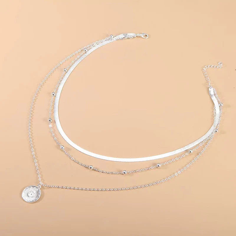 Women's Silver Triple-Strand Layered Necklace — Elegant Sterling Silver Necklace for Special Occasions | Koossa
