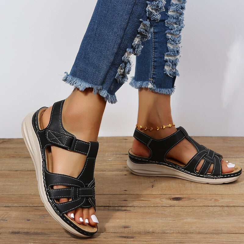 Contoured Leather Walking Sandals for Women — Arch Support Slip-On | Koossa