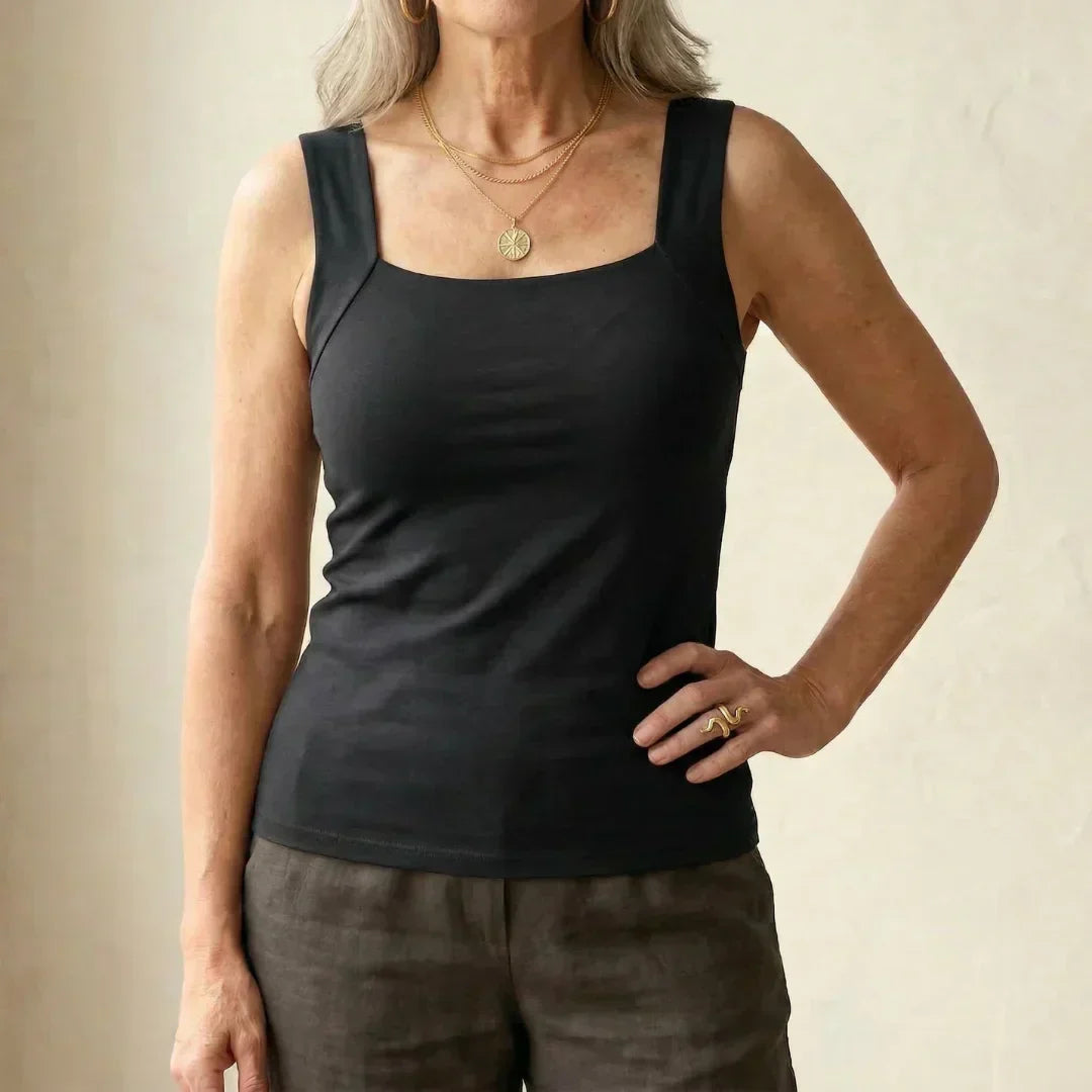Built-In Support Camisole Top with Integral Bra in Stretch Jersey for Effortless Everyday Layering and Standalone Comfort | Koossa