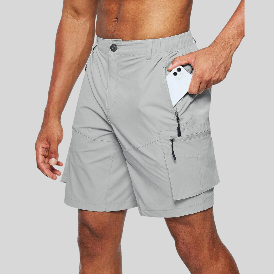 Men's Cargo Shorts with Zip Pockets Grey Black Khaki Relaxed Fit Casual Summer Wear | Koossa