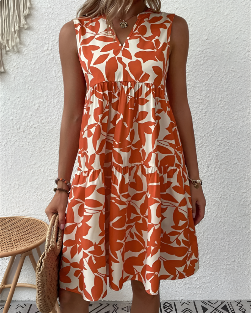 Women's V-Neck Midi Dress with Elbow Sleeves — Relaxed Summer Dress for Daywear & Weekend Occasions | Koossa