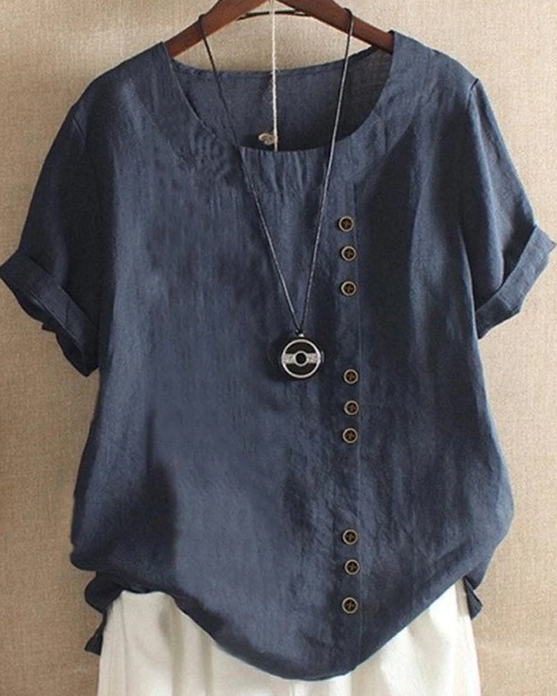 Women's Round Neck Short Sleeve Blouse in Nine Versatile Colours – Effortless Style for Work and Leisure | Koossa