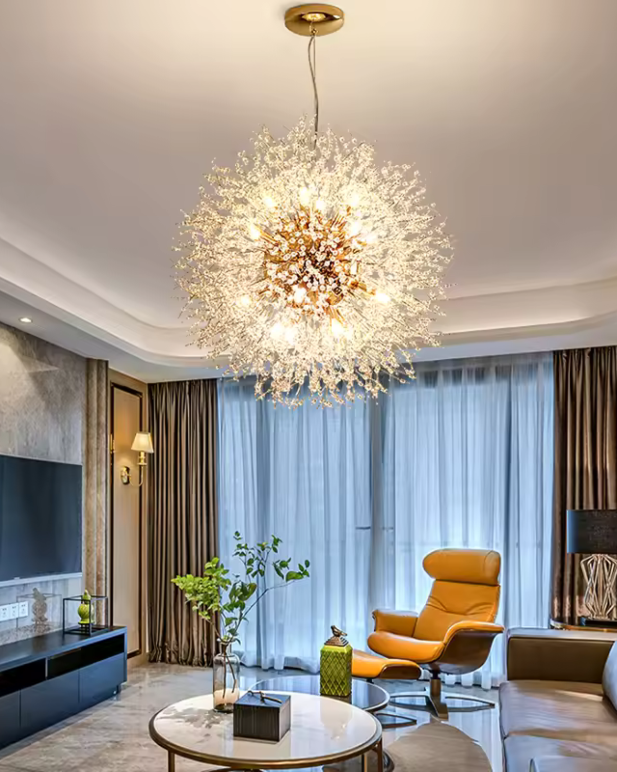 Lustre étoilé en métal doré ou argenté pour salon et salle à manger contemporains luminaire suspendu design | Koossa