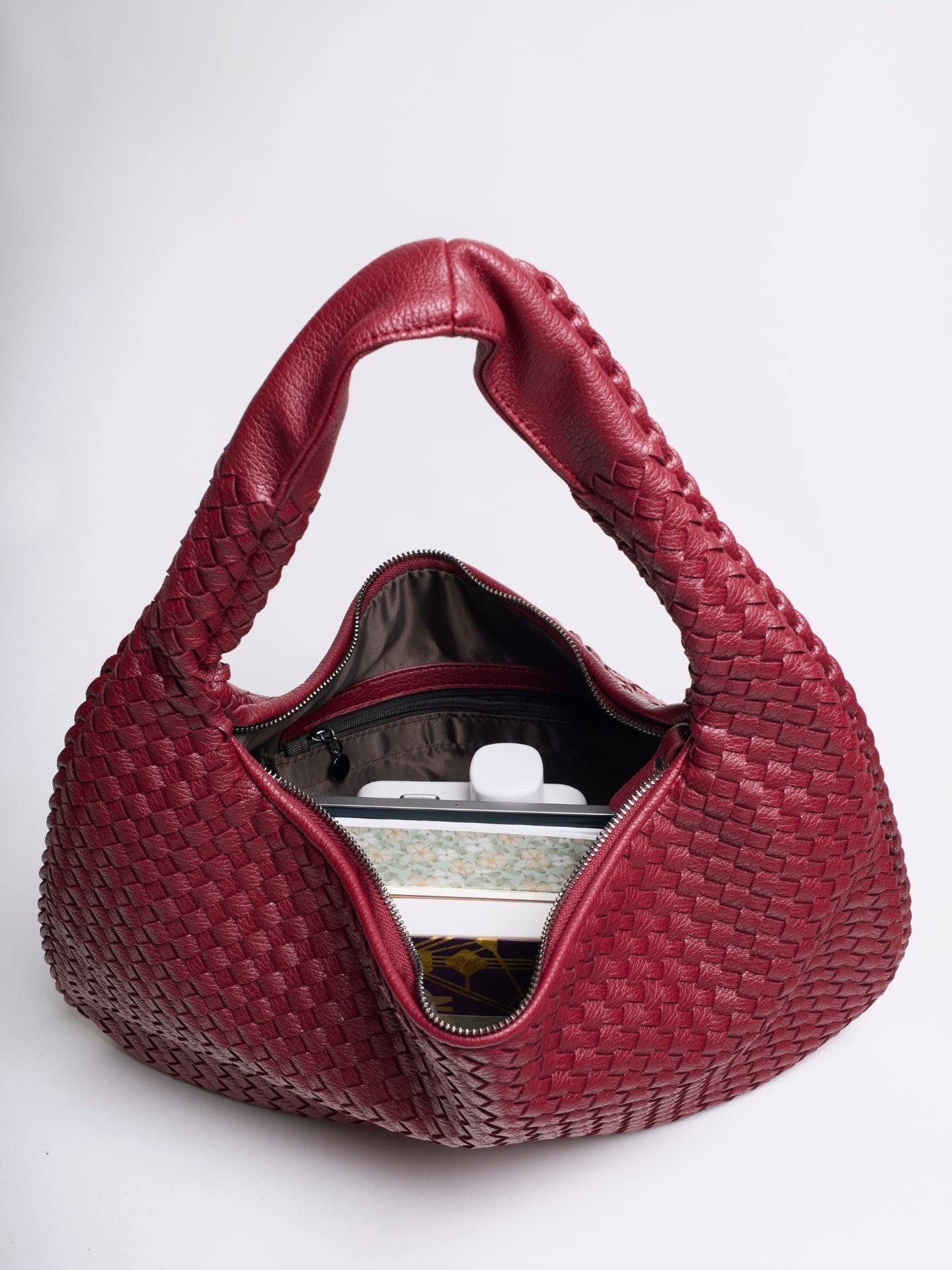 Woven Leather Hobo Bag with Soft Structure in Black, Wine Red, Sage Green & More | Koossa