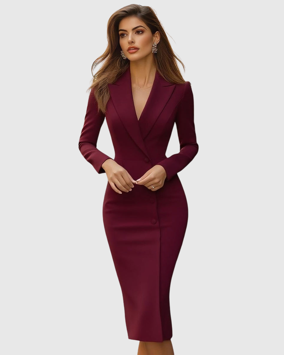Women's Long Sleeve Blazer Midi Dress in White Black Navy Mulberry | Classic Tailored Design for Refined Day-to-Evening Occasions Elegant Sophisticated Work Wear | Koossa