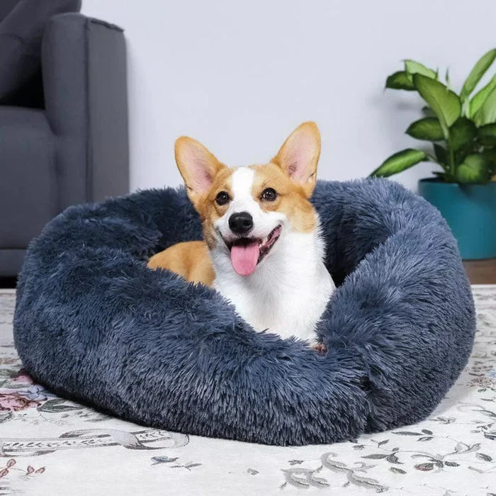 Fluffy Donut Dog Bed Plush Washable Anti-Slip Small Medium Large Dogs Cat Calming Round Bed Soft Faux Fur 40cm 50cm 60cm 70cm 80cm 90cm 100cm 110cm | Koossa