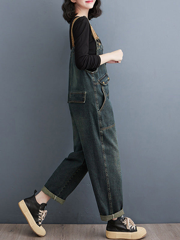 Women's Relaxed Denim Jumpsuit with Adjustable Straps — Casual All-in-One Outfit for Everyday Wear & Weekend Style | Koossa