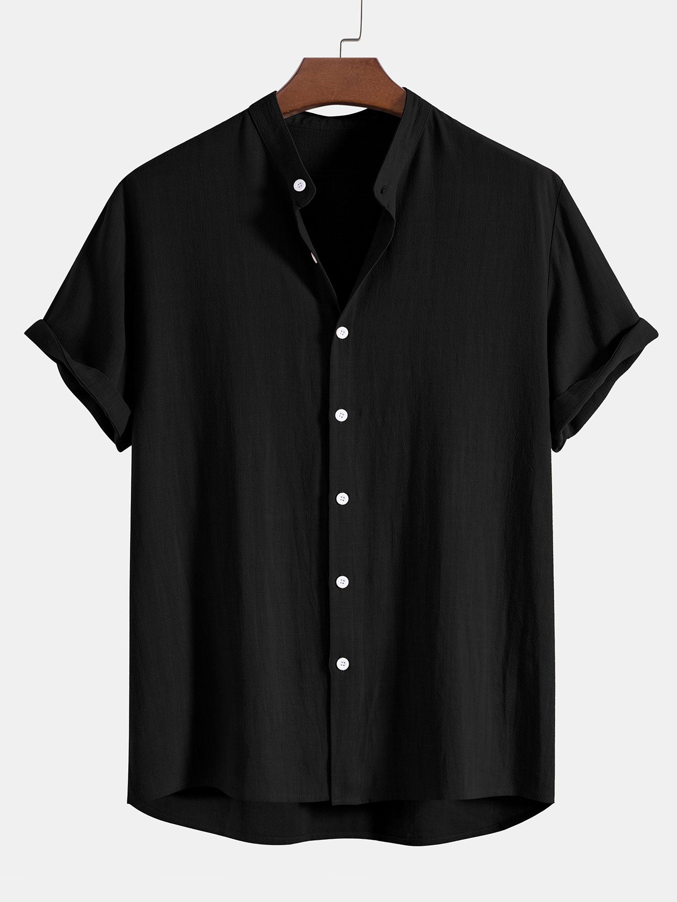 Men's Linen Band Collar Shirt and Trousers Coordinated Set in Navy, Brown, Beige, Black – Smart Casual Two-Piece Outfit for Warm Weather | Koossa