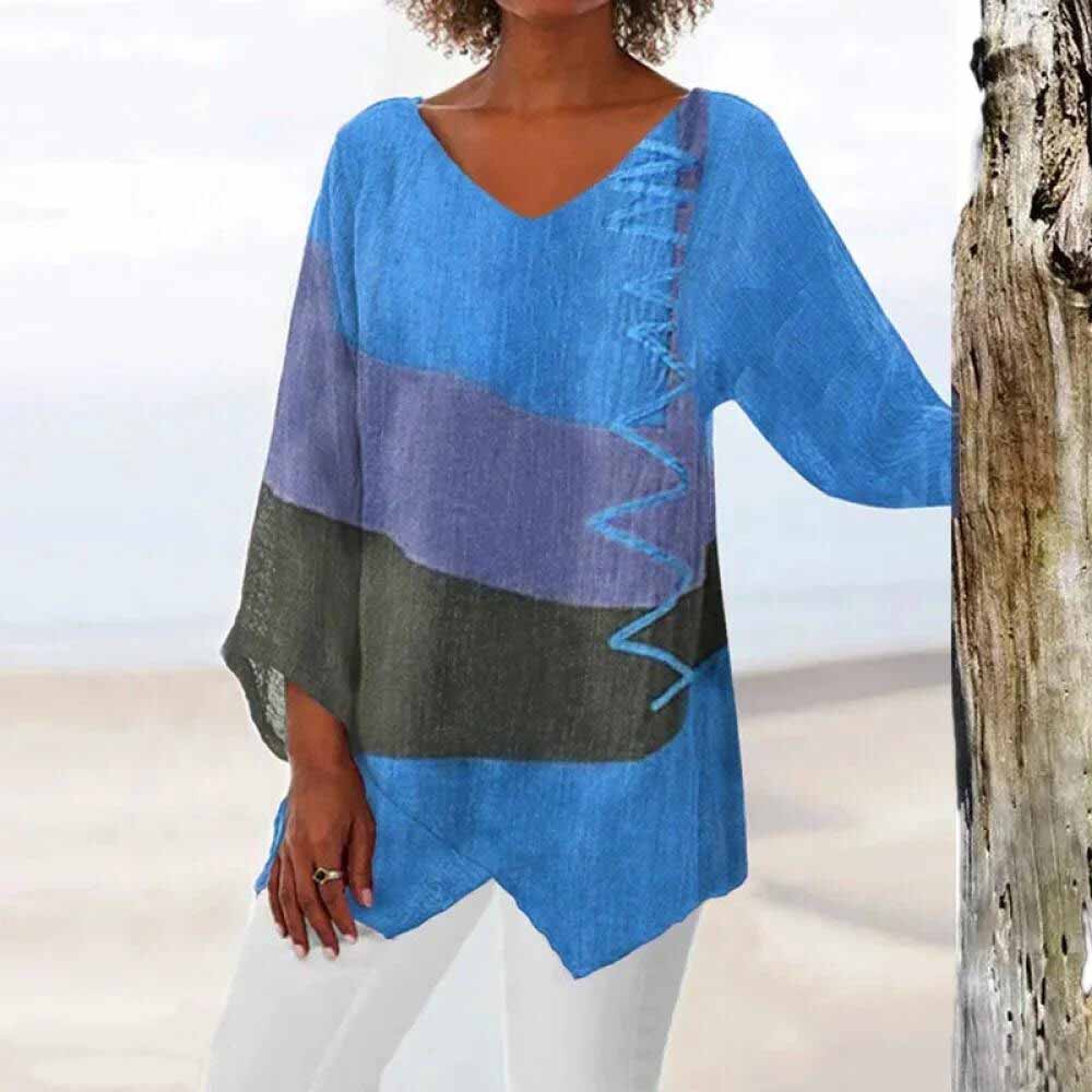 Women's Tri-Colour Shirt — Relaxed Fit Button-Front Blouse for Smart Casual & Holiday Wear | Koossa