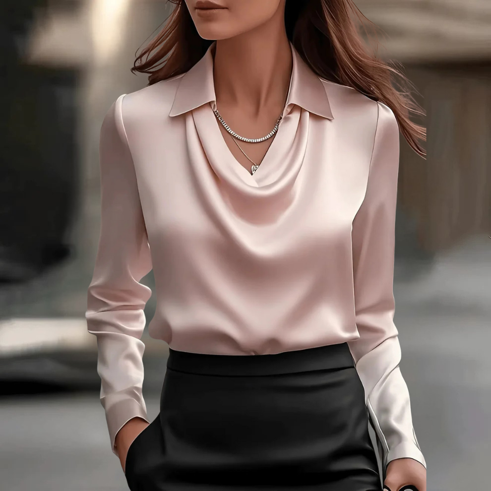 Women's Flowing Satin Blouse with Soft Drape Neckline – Elegant Lightweight Top for Work, Evening Occasions and Effortless Sophistication | Koossa