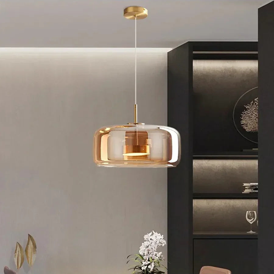 Glass Pendant Light, Adjustable Height Hanging Lamp in Cognac or Smoke Gray for Kitchen Island, Dining Table, Bedroom, Modern Nordic Decor | Lonoma
