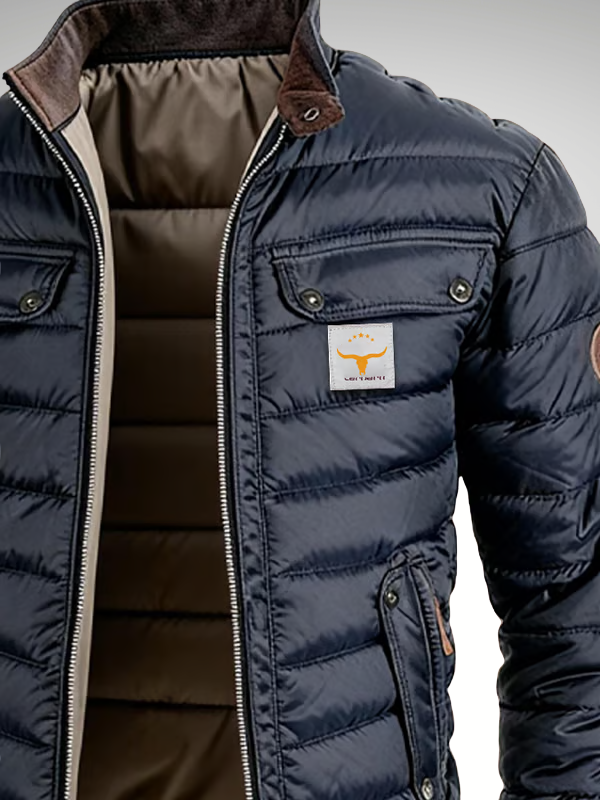 Insulated Quilted Puffer Work Jacket for Men with Corduroy Collar and Utility Pockets, Heavy-Duty Zip Front Workwear Coat | Lonoma