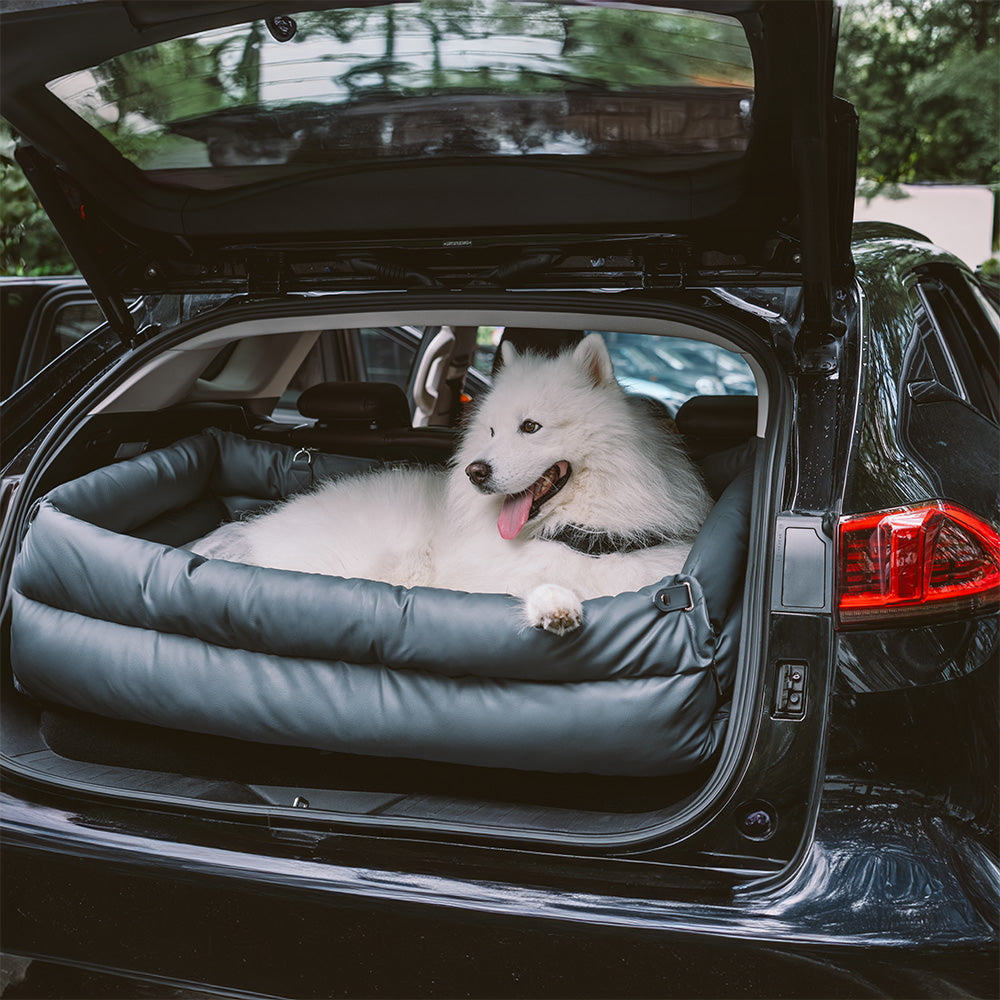 Dog Car Seat Booster Faux Leather Padded Small Medium Dogs 21.7x19.7x17.7 in Safety Leash Anti-Slip Travel Bed | Koossa