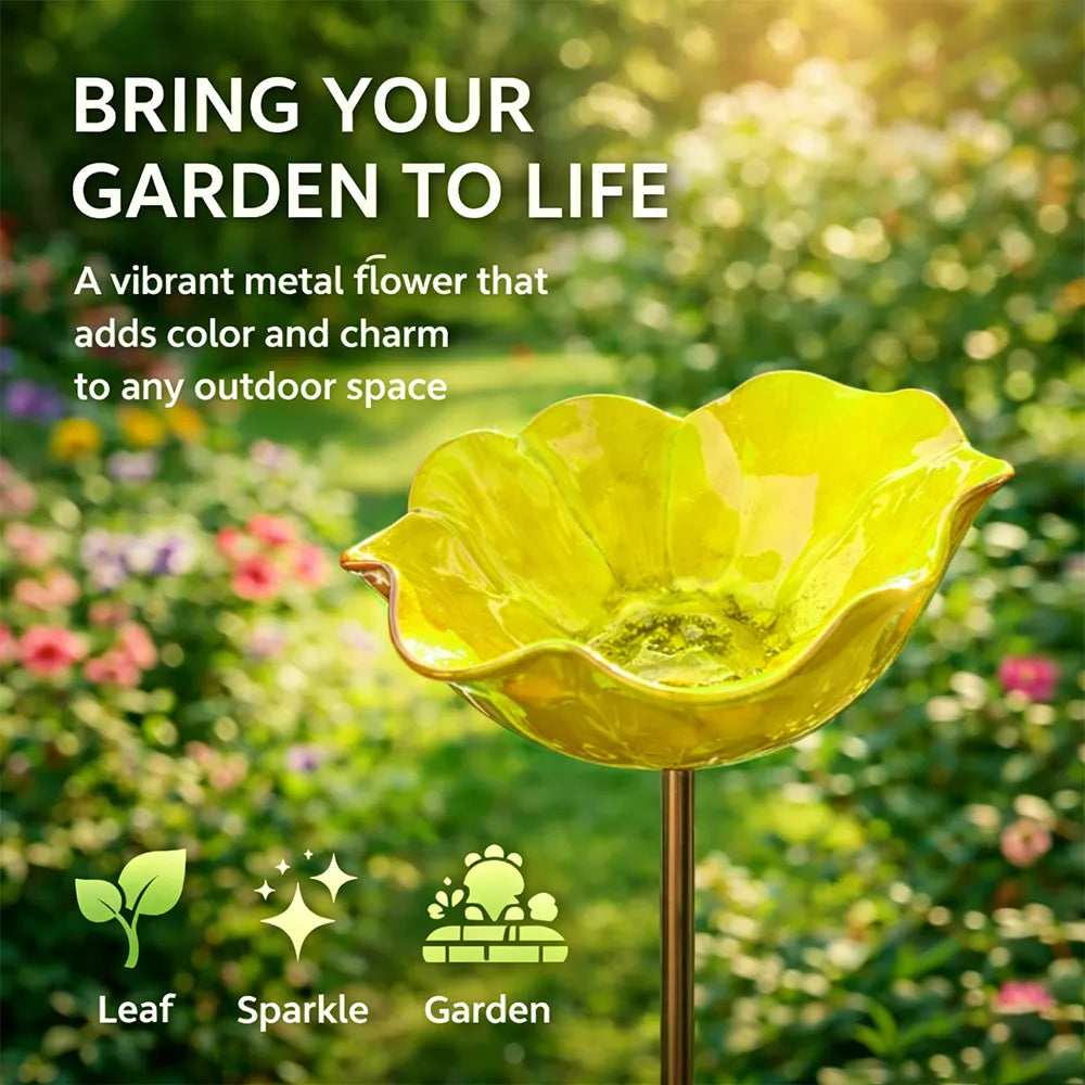 Pique décoratif en métal avec abreuvoir pour oiseaux 60 cm fleur colorée biodiversité jardin extérieur | Koossa