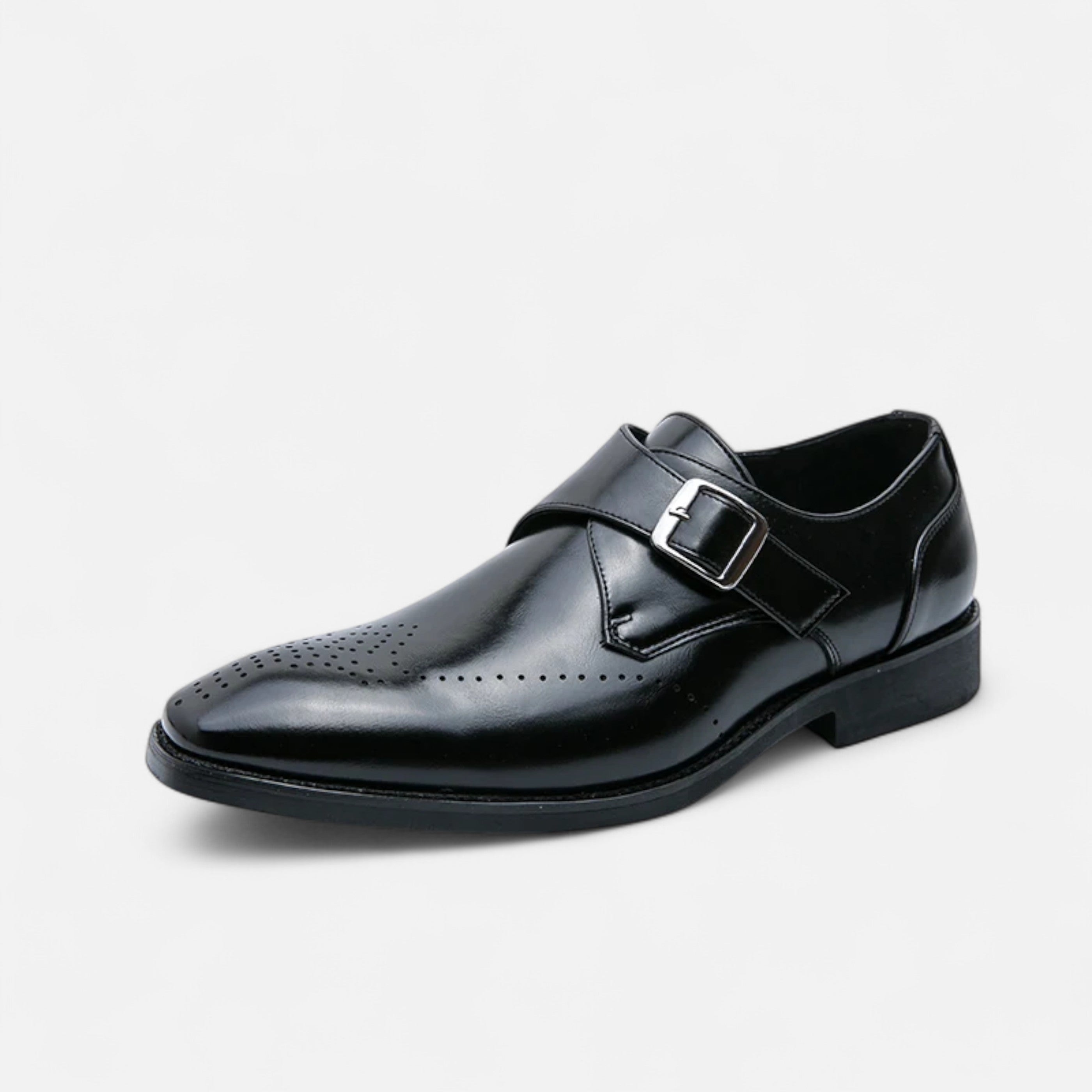 Single Monk Strap Formal Shoes in Black and Brown for Weddings and Business | Classic Buckle Fastening Dress Shoes with Subtle Brogue Detailing | Men's Premium Leather-Look Footwear | Koossa