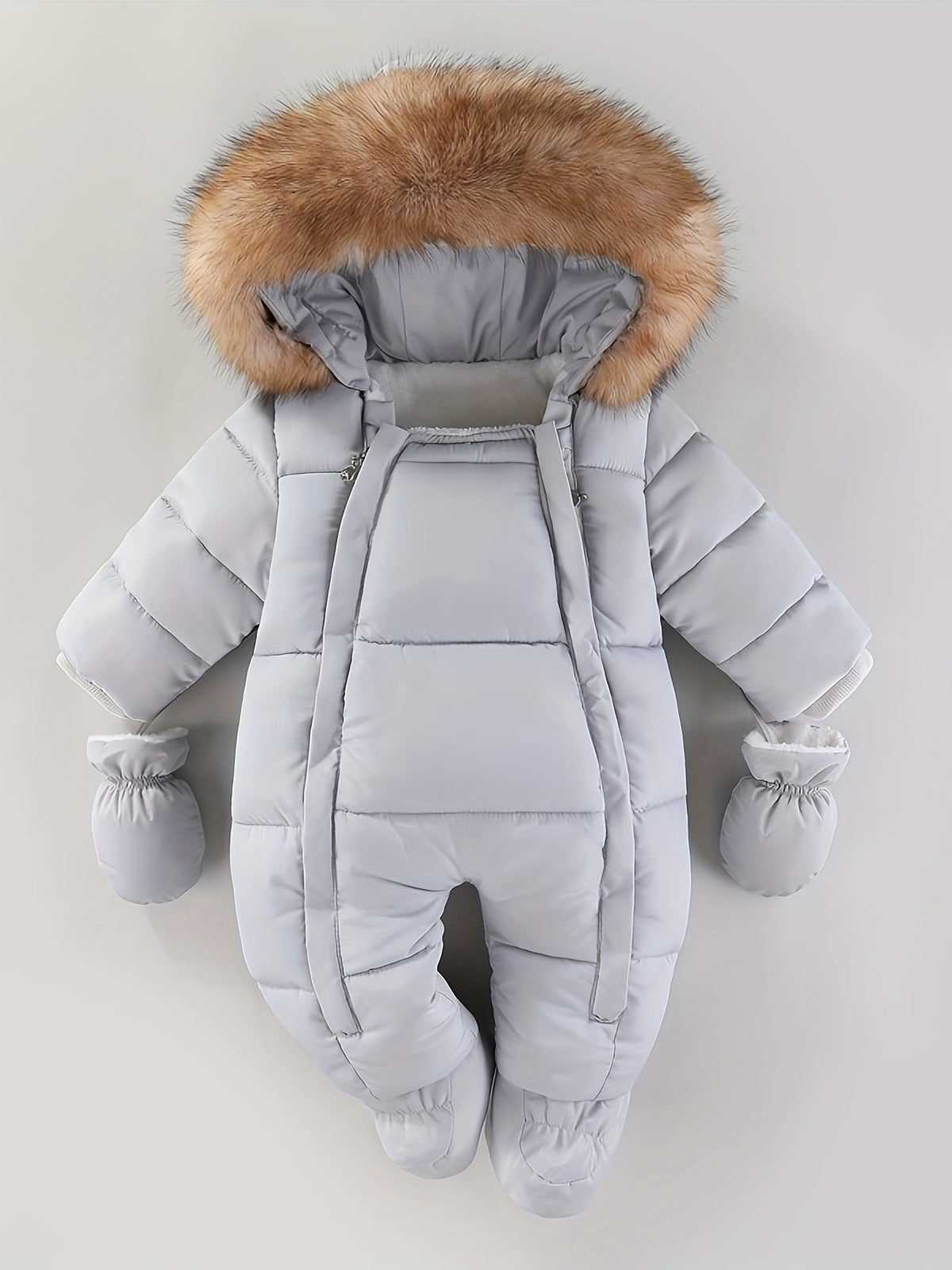 Baby Snowsuit with Hood, Quilted Infant Winter Bunting with Faux Fur Trim, Zip-Up Cold Weather Outerwear for Stroller Walks | Lonoma