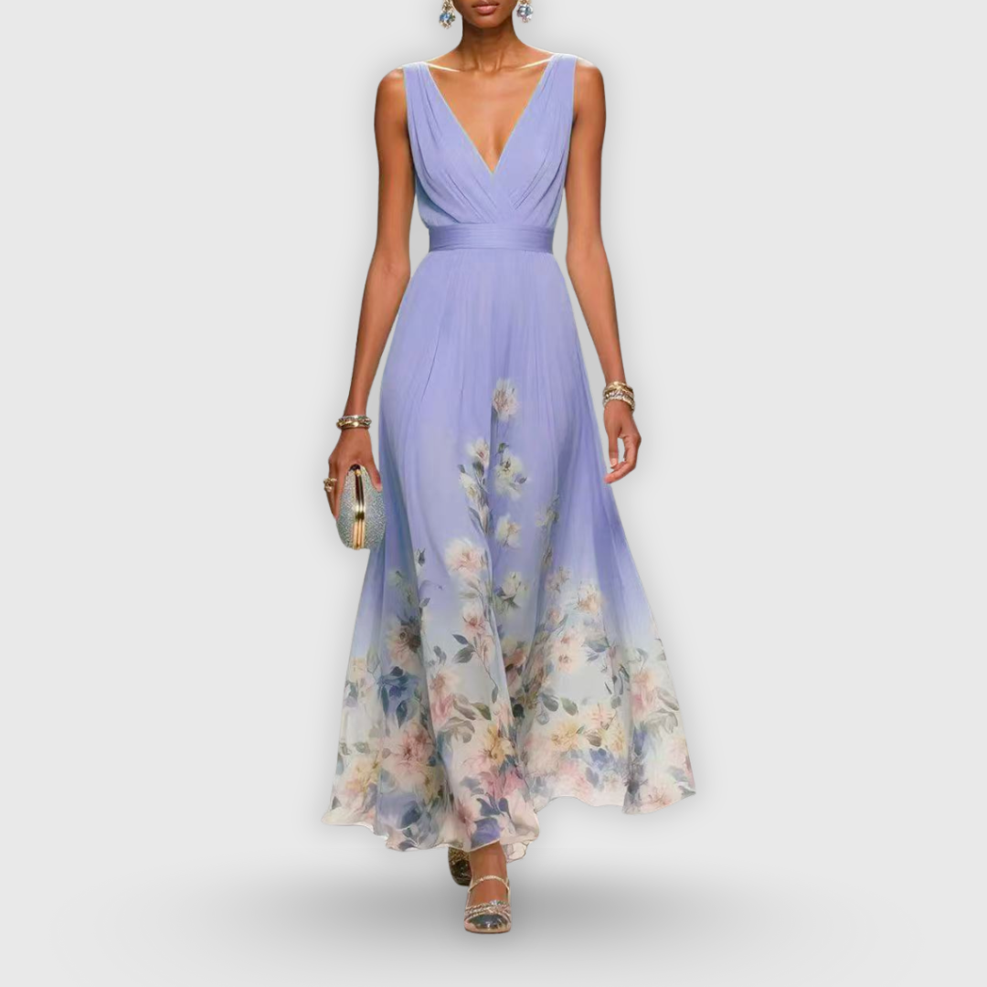 Women's Sleeveless Floral Print Midi Dress in Soft Pastel Tones for Garden Parties and Summer Events | Lightweight Cotton Blend | Classic Feminine Silhouette | Koossa
