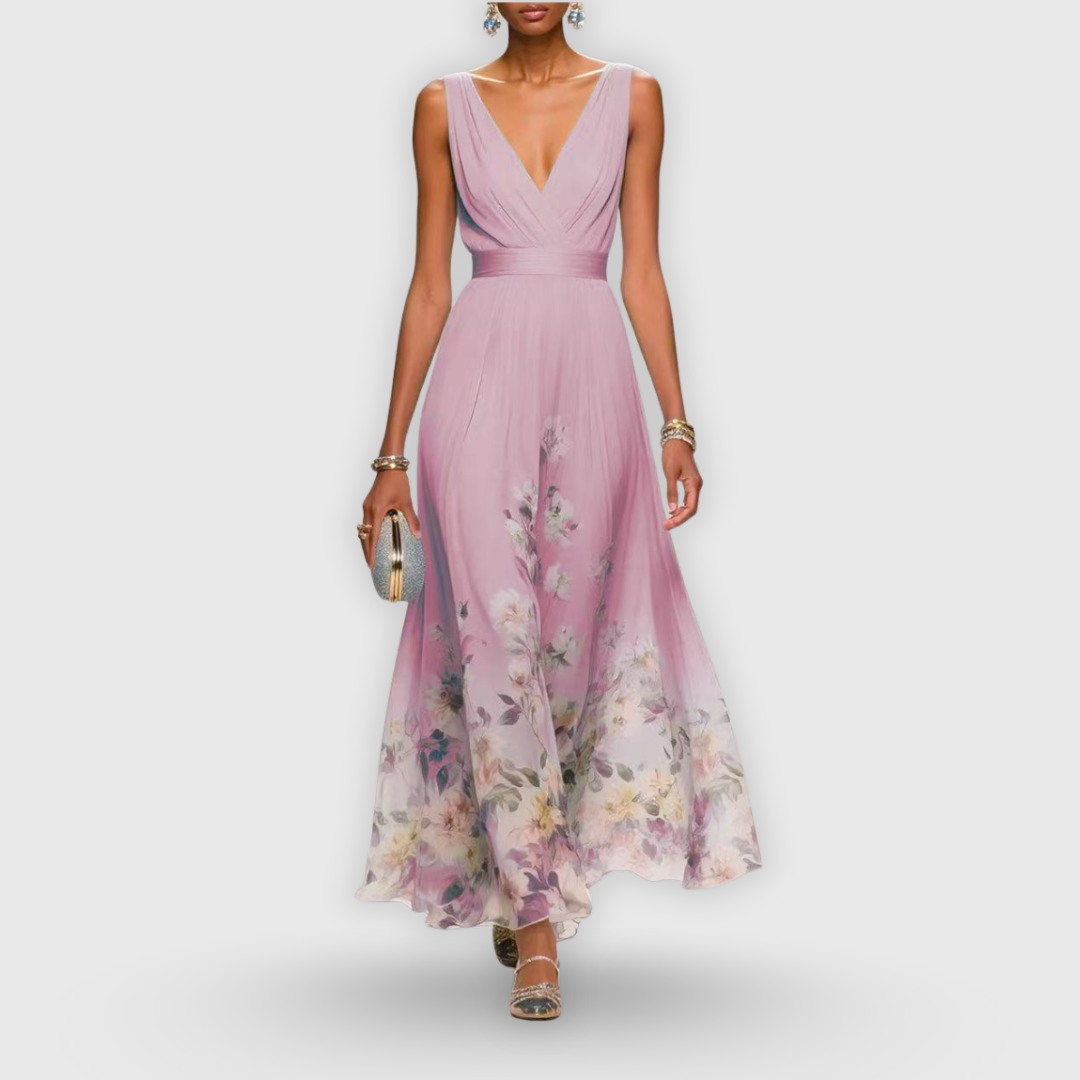 Women's Sleeveless Floral Print Midi Dress in Soft Pastel Tones for Garden Parties and Summer Events | Lightweight Cotton Blend | Classic Feminine Silhouette | Koossa
