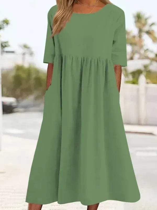 Women's Breathable Summer Midi Dress — Elegant Pleated Dress for Garden Parties & Seaside Occasions | Koossa