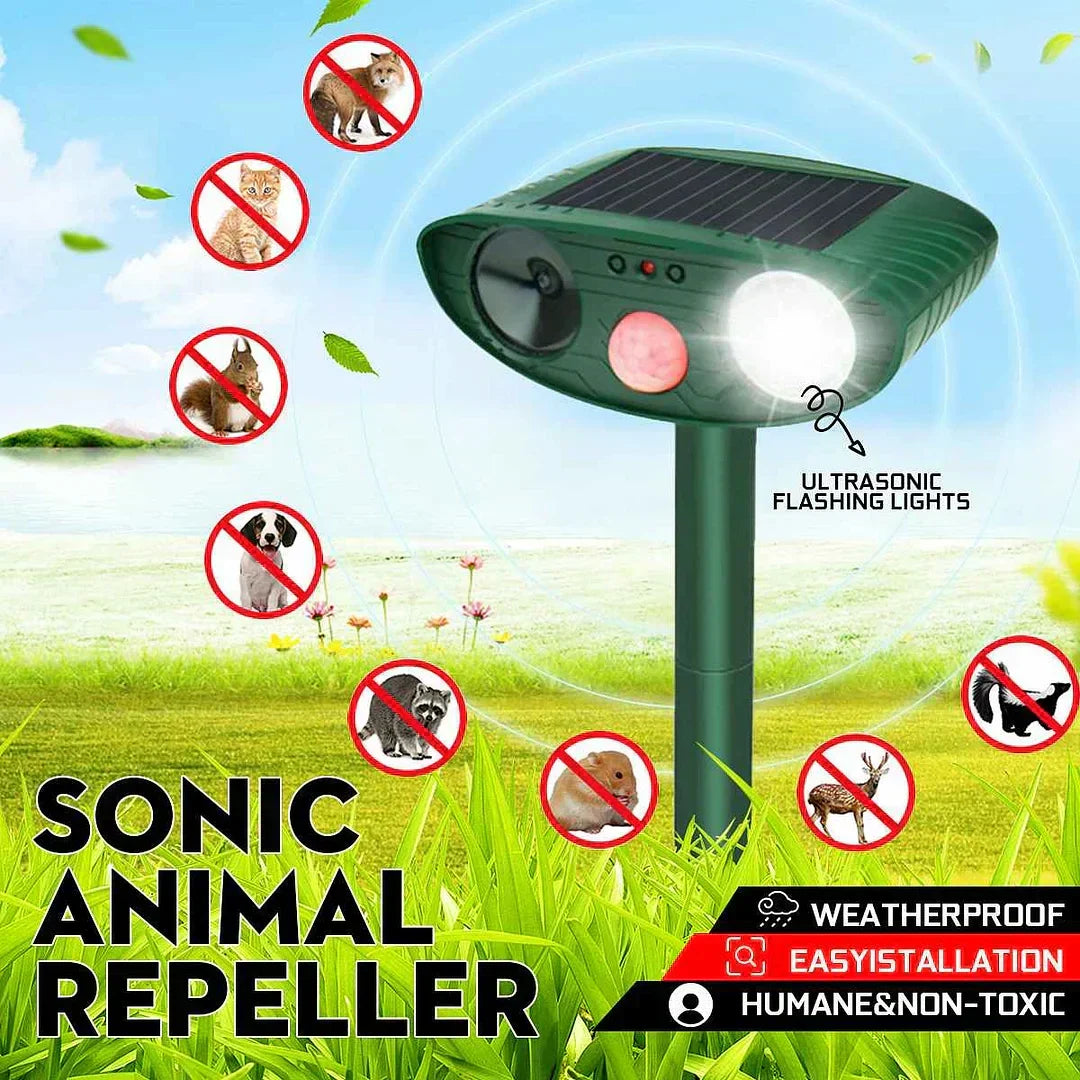 Solar Animal Repeller Ultrasonic Outdoor, Motion-Activated Strobe Light, Weatherproof Yard Deterrent for Garden, Lawn, Deer & Raccoons | Lonoma
