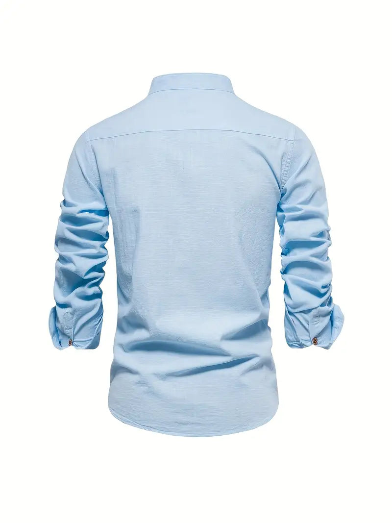 Men's Slim Fit Long Sleeve Shirt in Cotton Blend | Classic Tailored Collar | Smart Casual Workwear | Koossa