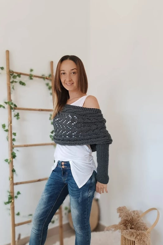 Women's Off-Shoulder Knit Shrug — Open-Weave Layering Wrap for Autumn & Winter Casual Elegance | Koossa