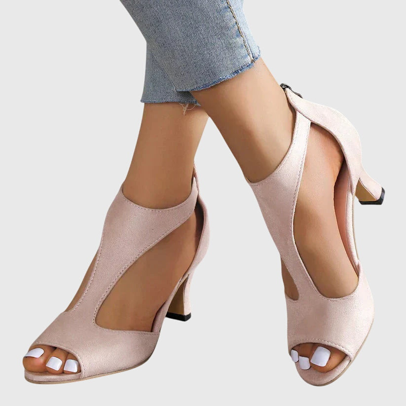 Cutout Open-Toe Heels in Pink and Black for Spring Weddings Garden Parties Elegant Summer Evening Footwear | Koossa