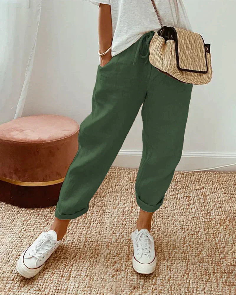 Women's Relaxed Linen Trousers — Elegant Wide-Leg Trousers for Summer & Holiday Wear in Classic Colours | Koossa