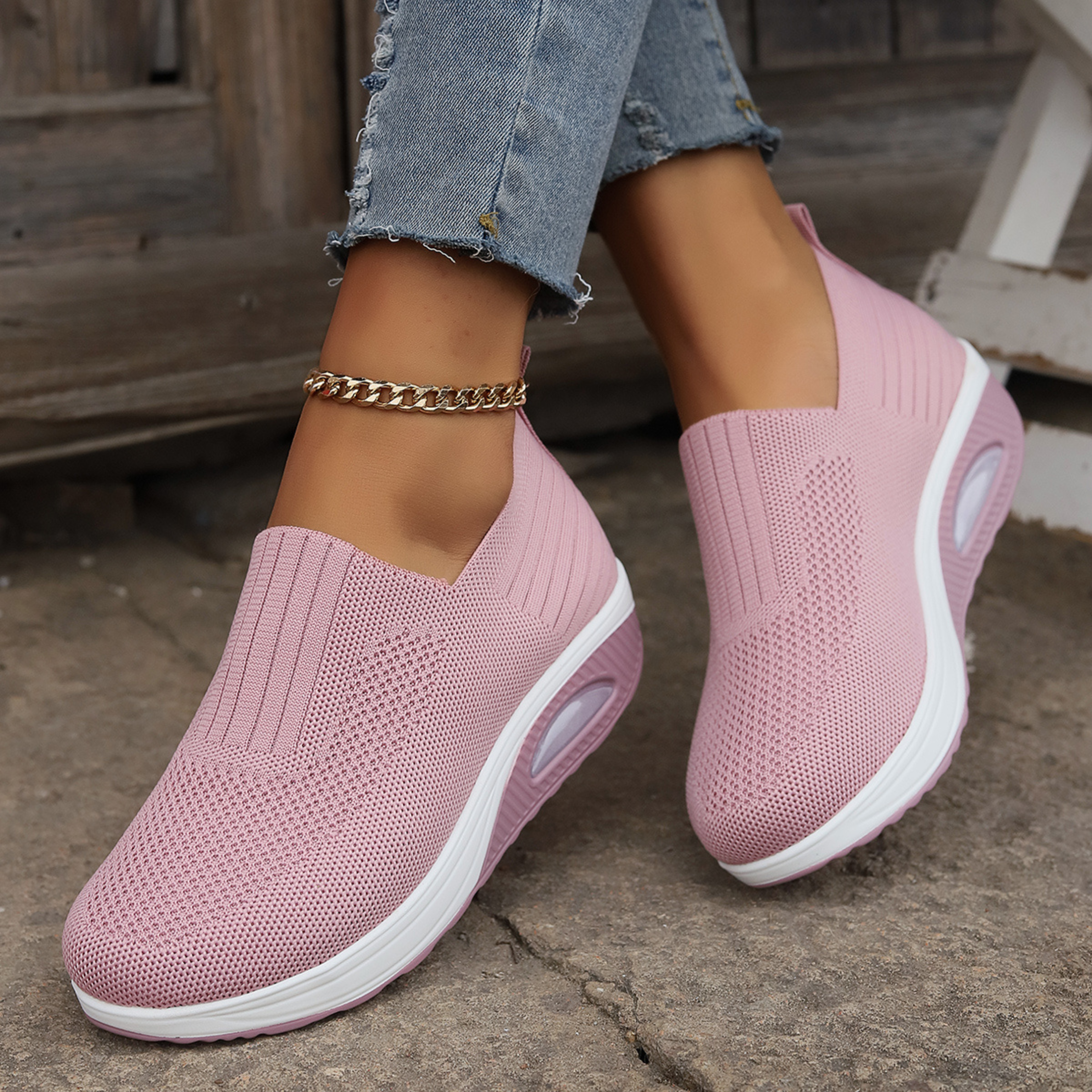 Women's Slip-On Wedge Trainers with Stretch Mesh Upper — Comfortable Everyday Trainers for Active Casual Wear | Koossa