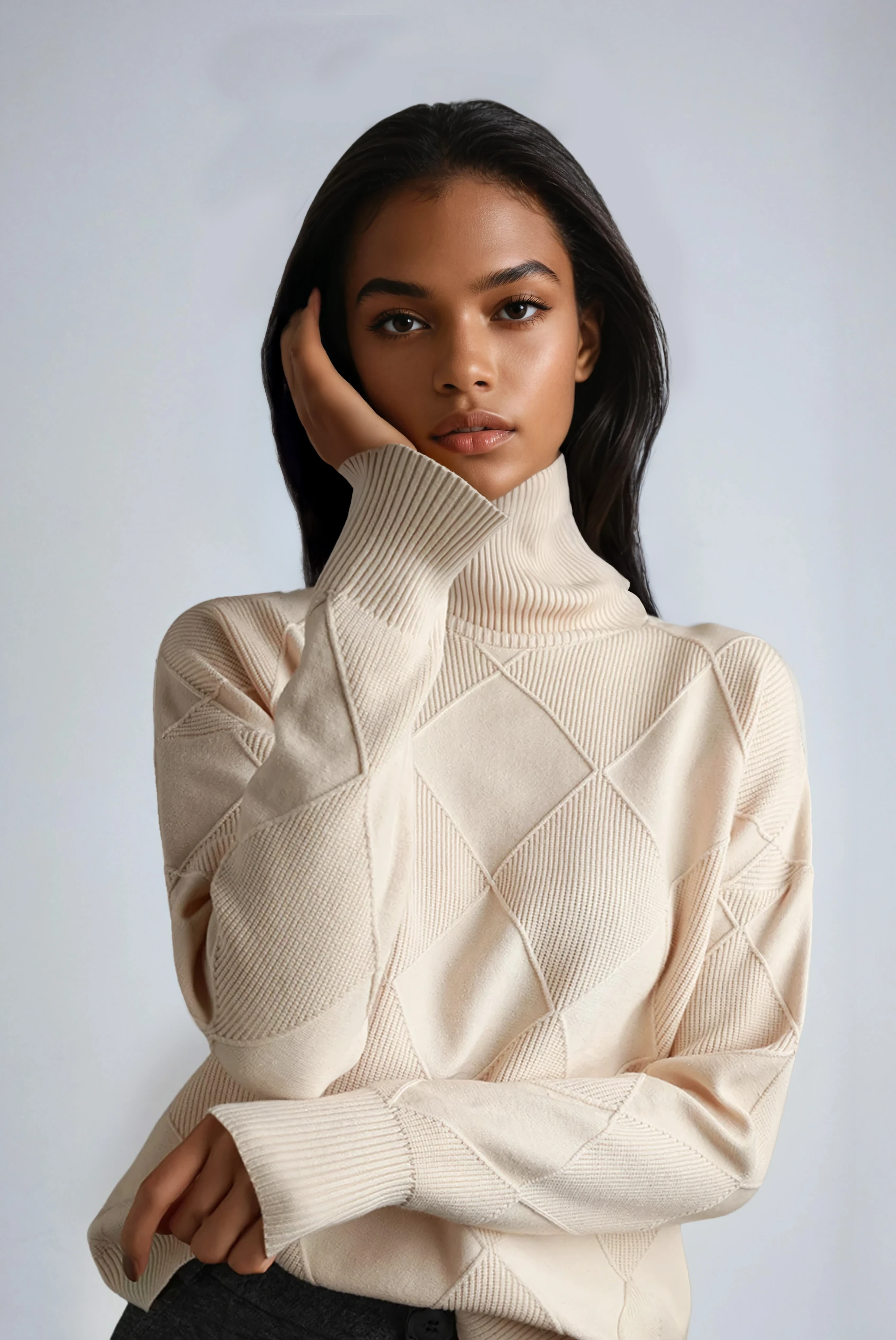 Women's Wool Turtleneck Jumper with Textured Geometric Knit in Eight Colours for Sophisticated Winter Layering and Timeless Autumn Style | Koossa