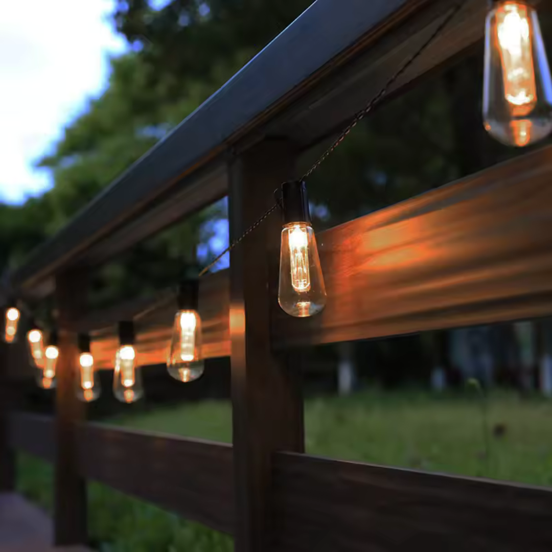 Guirlande lumineuse solaire LED 5-10 m extérieur étanche pour jardin camping terrasse style vintage Edison | Koossa