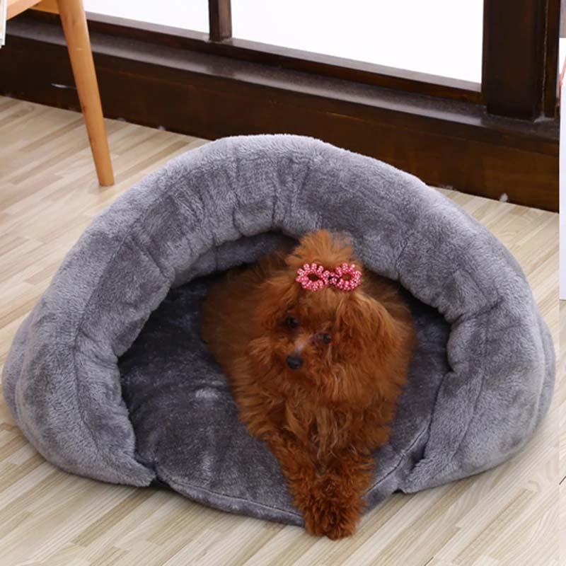 Dog Bed Cave Calming Plush Small Medium Anti-Anxiety Hideaway Hooded Cosy Warm Winter | Koossa