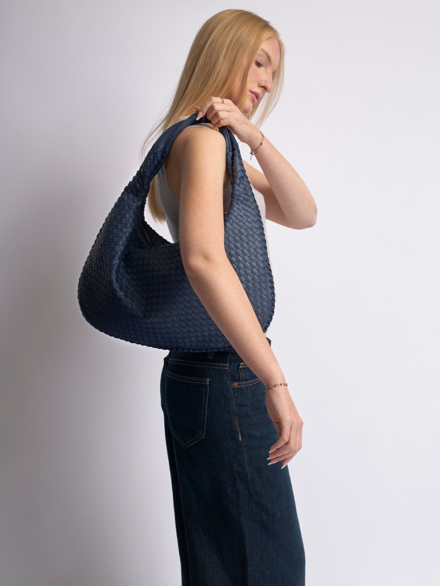 Woven Leather Hobo Bag with Soft Structure in Black, Wine Red, Sage Green & More | Koossa