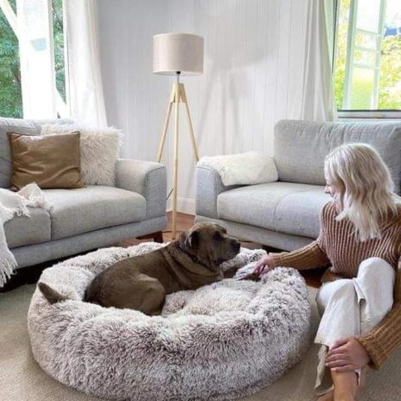 Dog Bed Calming Donut Plush Round Cushion Washable Anti-Slip XS S M L XL XXL Puppy Cat Pet Sleeping Mat | Koossa
