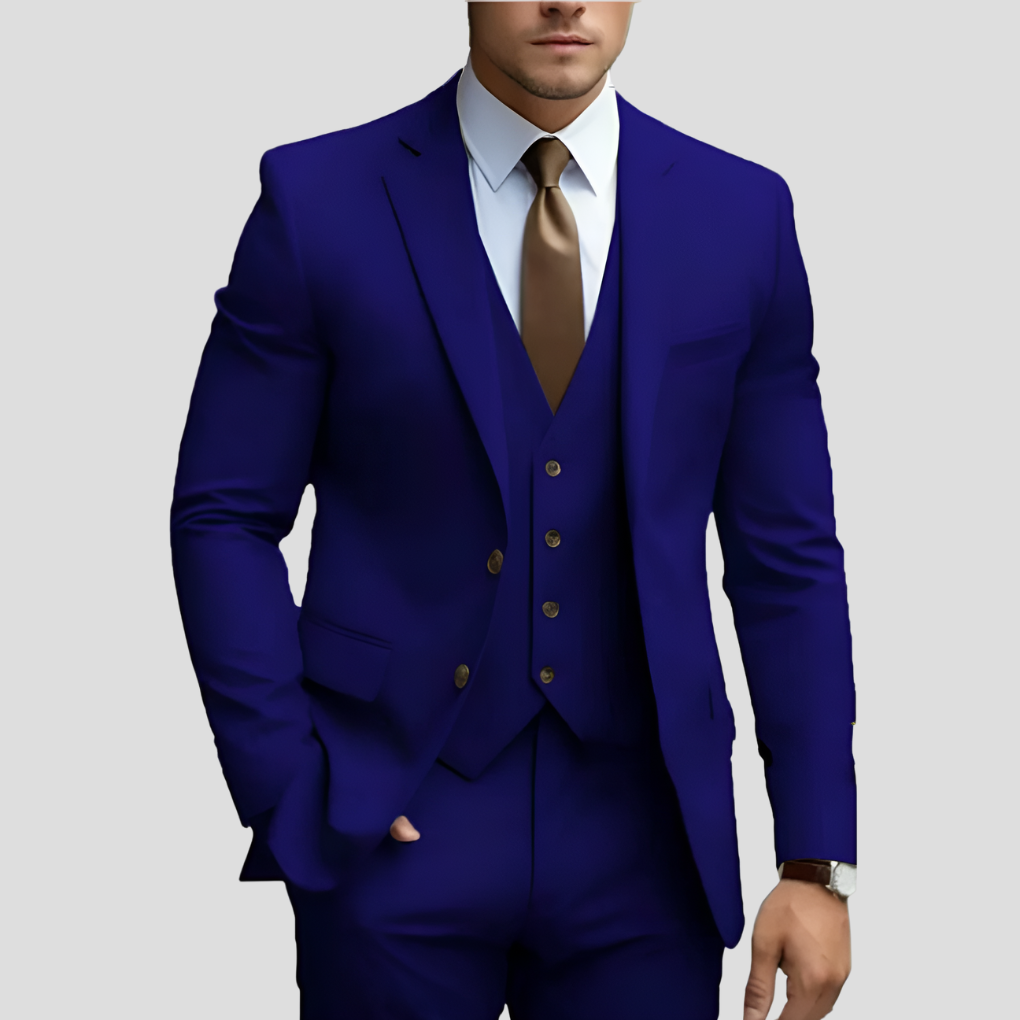 Men's Beige Three-Piece Slim Fit Suit — Formal Wedding Suit for Grooms & Groomsmen | Koossa