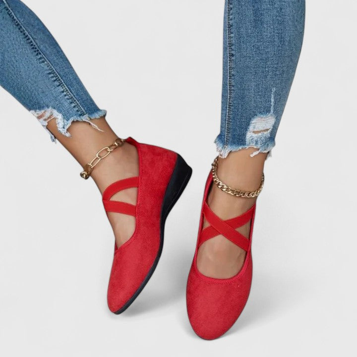 Strappy Round-Toe Wedge Flats in Soft Leather for Everyday Spring and Summer Elegance | Lightweight and Comfortable Women's Warm-Weather Footwear | Koossa