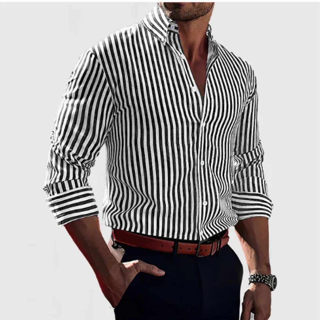 Men's Vertical Stripe Long Sleeve Shirt in Classic Blue and White | Koossa