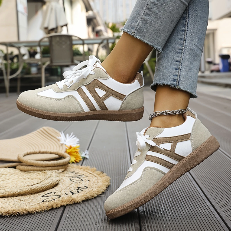 Women's Wide-Toe Box Leather Trainers in White and Brown for Everyday Comfort and Natural Foot Movement | Koossa