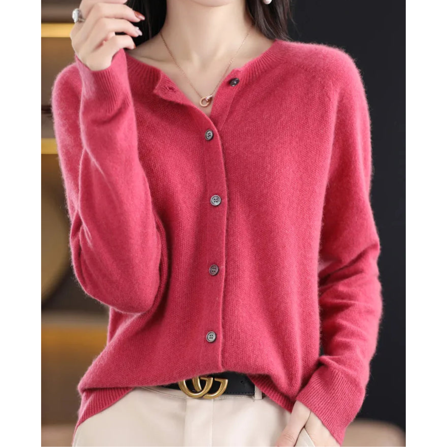 Women's Round Neck Cardigan — Classic Button-Front Knitwear for Layering & Everyday Elegance | Koossa
