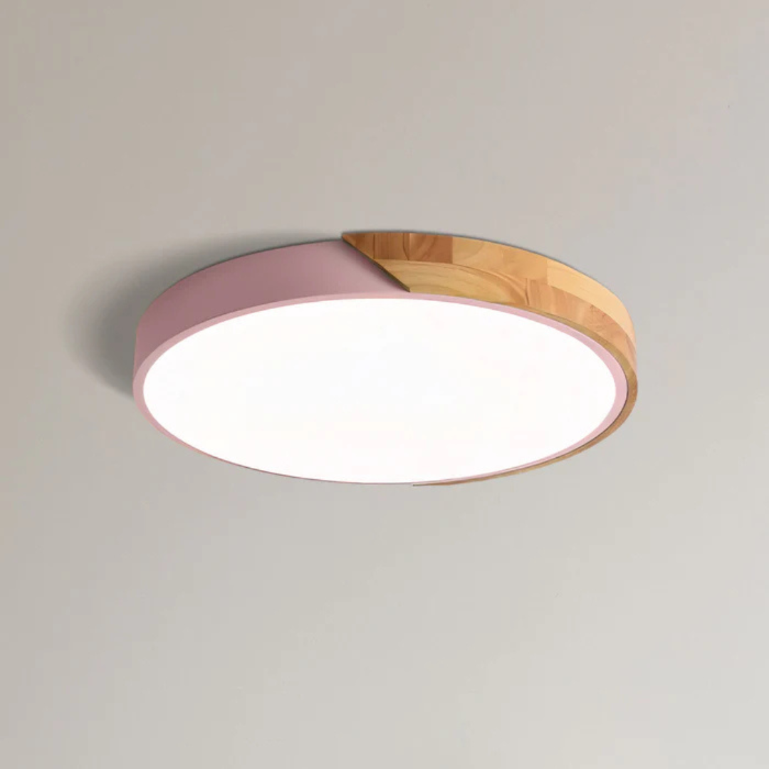 Plafonnier scandinave rond en bois naturel avec LED intégrée blanc chaud élégant pour séjour chambre couloir | Koossa