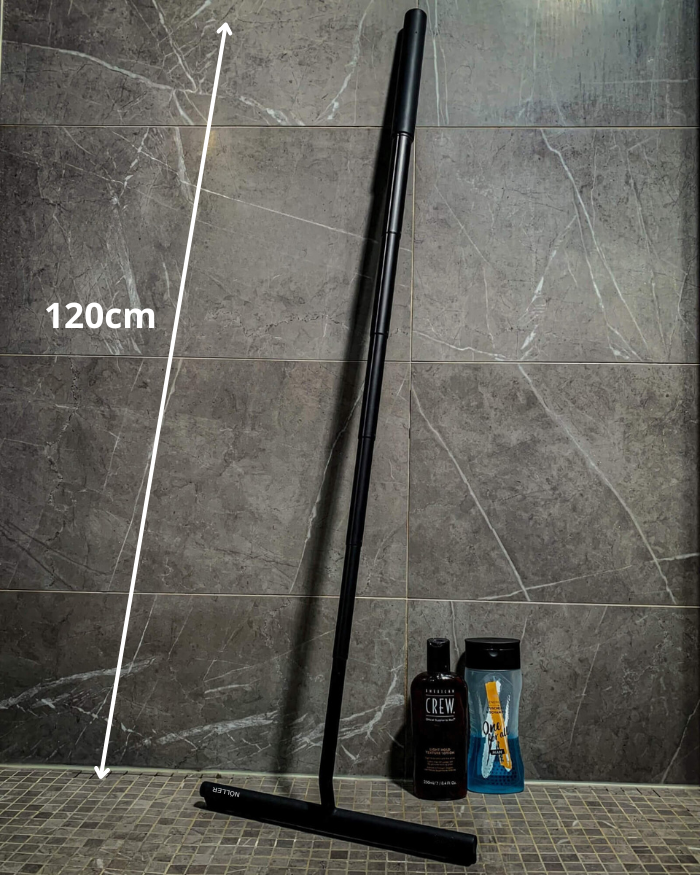 Telescoping Bathroom Squeegee with Floor Blade for Shower Doors, Glass Walls, Tiles | Wall-Mount Wiper for Bath | 42-Inch Extension | Lonoma