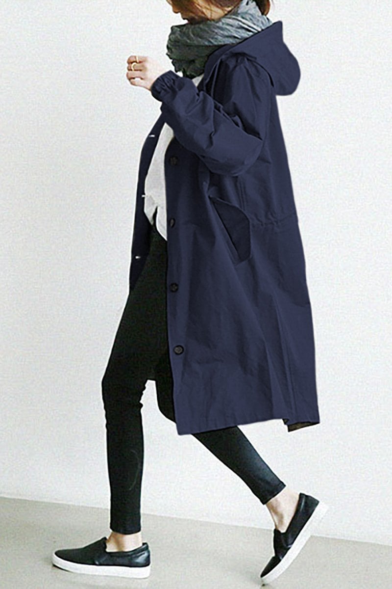 Women's Mid-Length Hooded Jacket — Relaxed Fit Button-Front Coat for Everyday & Transitional Weather | Koossa