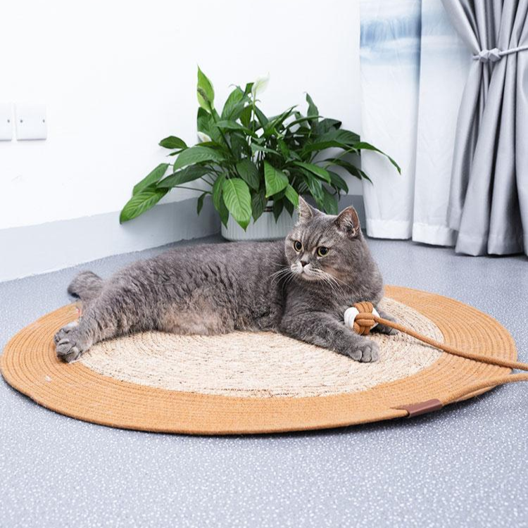 Cat Scratching Mat Natural Reed Woven Round 40cm 50cm 60cm 80cm Floor Scratcher Pad Furniture Protector Indoor | Koossa