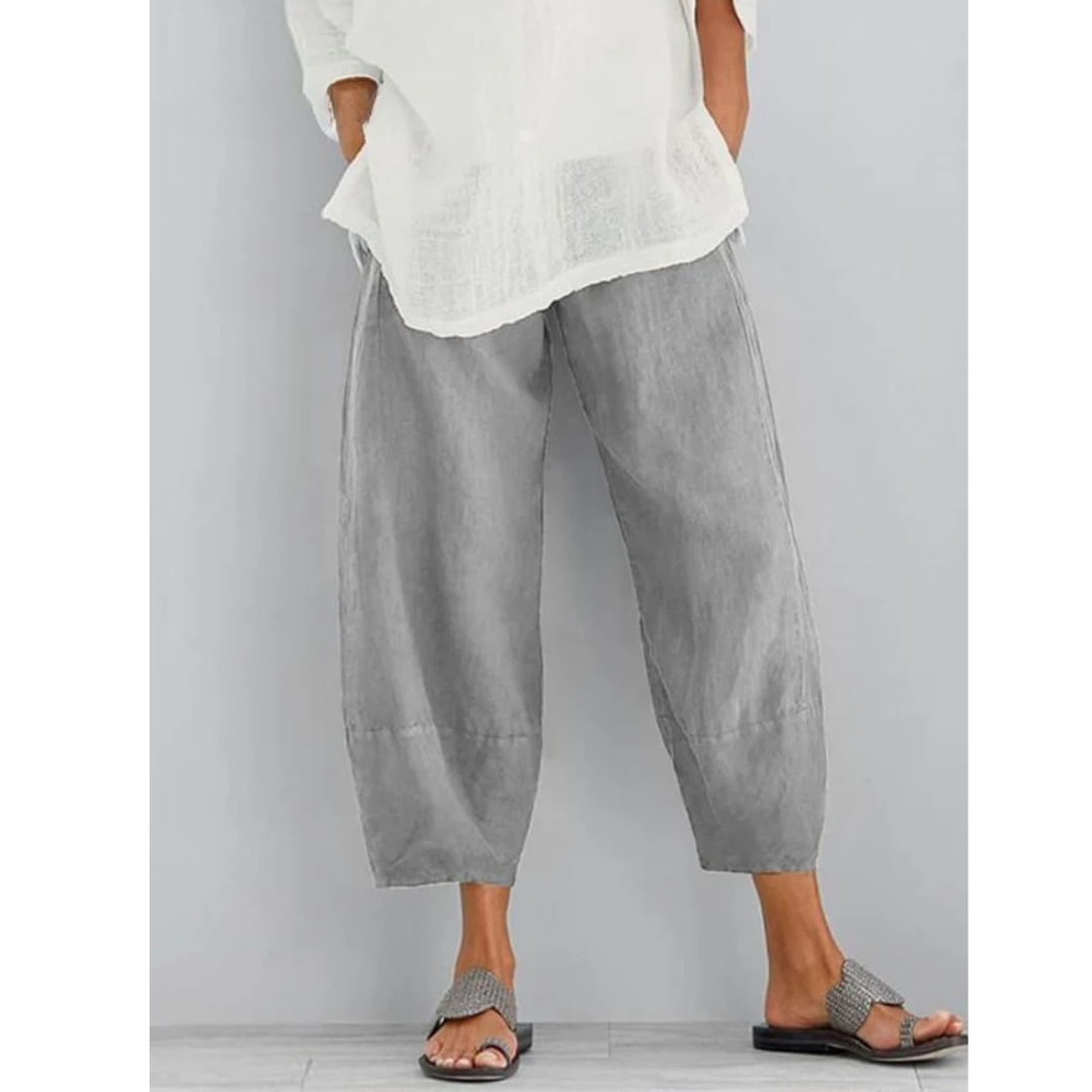 Women's Linen Leisure Trousers in Khaki, Black & Blue — Elegant High-Waist Wide Leg Trousers for Everyday Wear | Koossa