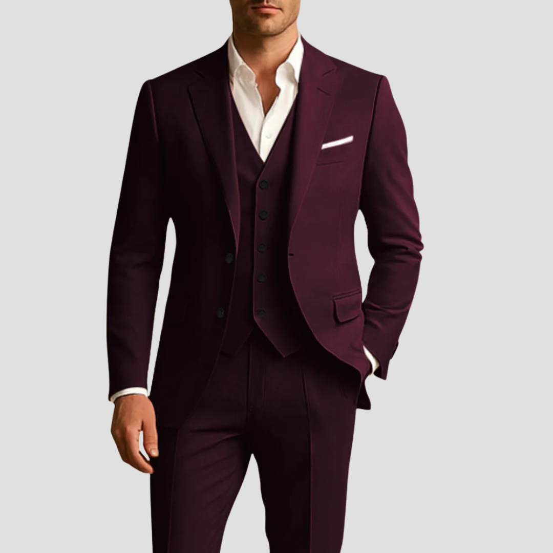Three-Piece Tailored Suit | Single-Breasted Blazer, Waistcoat & Trousers | Formal & Wedding Attire for Gentlemen | Classic Slim Silhouette in Six Elegant Shades | Koossa