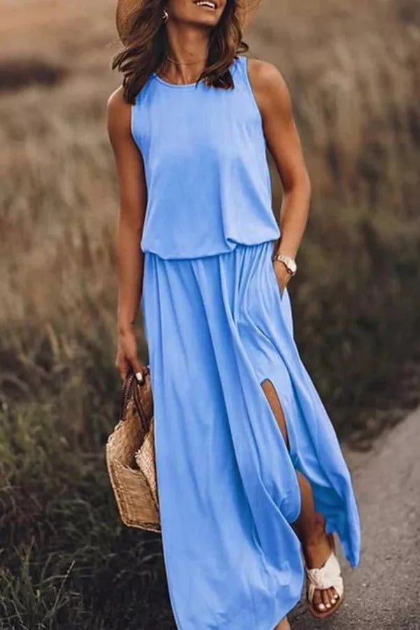 Women's Flowing Maxi Dress with Side Slit — Effortless Summer Dress for Garden Parties & Special Occasions | Koossa