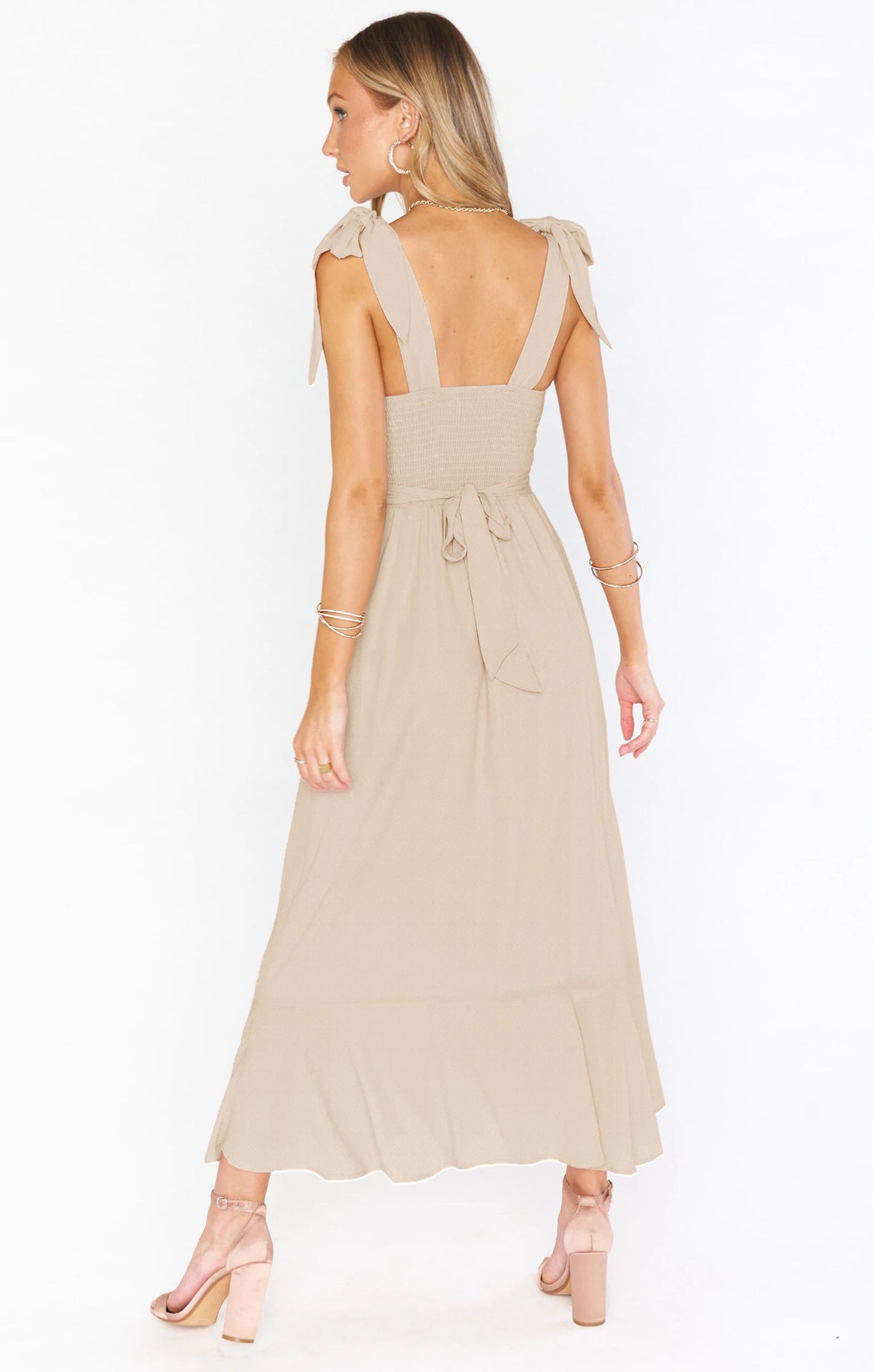 Women's Strapless Bodycon Midi Dress with Lace-Up Detail and Front Slit — Elegant Evening Dress for Cocktail Parties & Special Occasions | Koossa